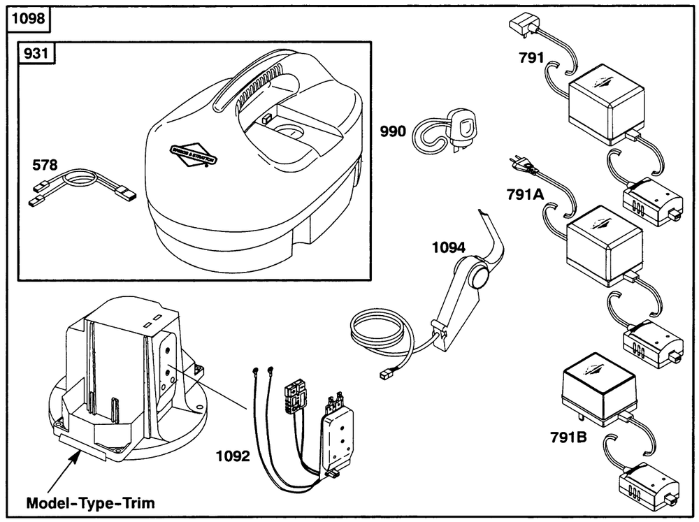 Electric Motor And Related Diagram and Parts List for BE2011-0111-XX  Briggs and Stratton Engine